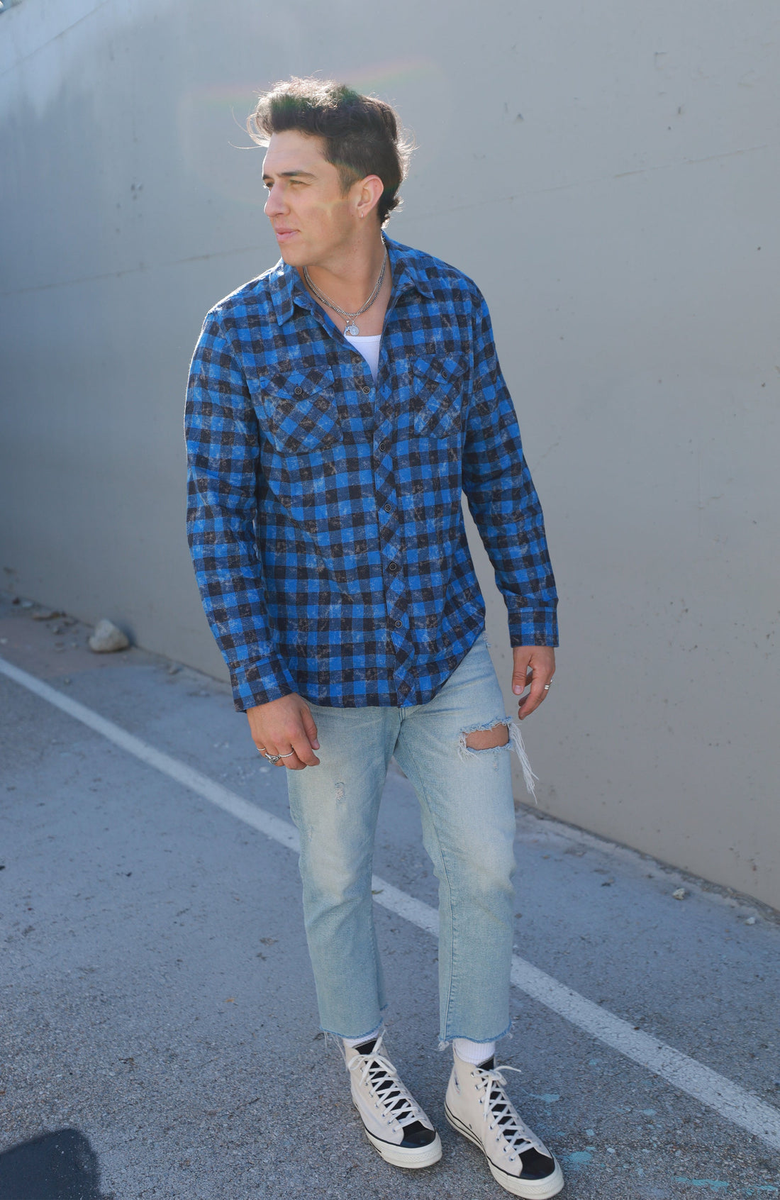 Federal Blue Plaid Flannel Shirt