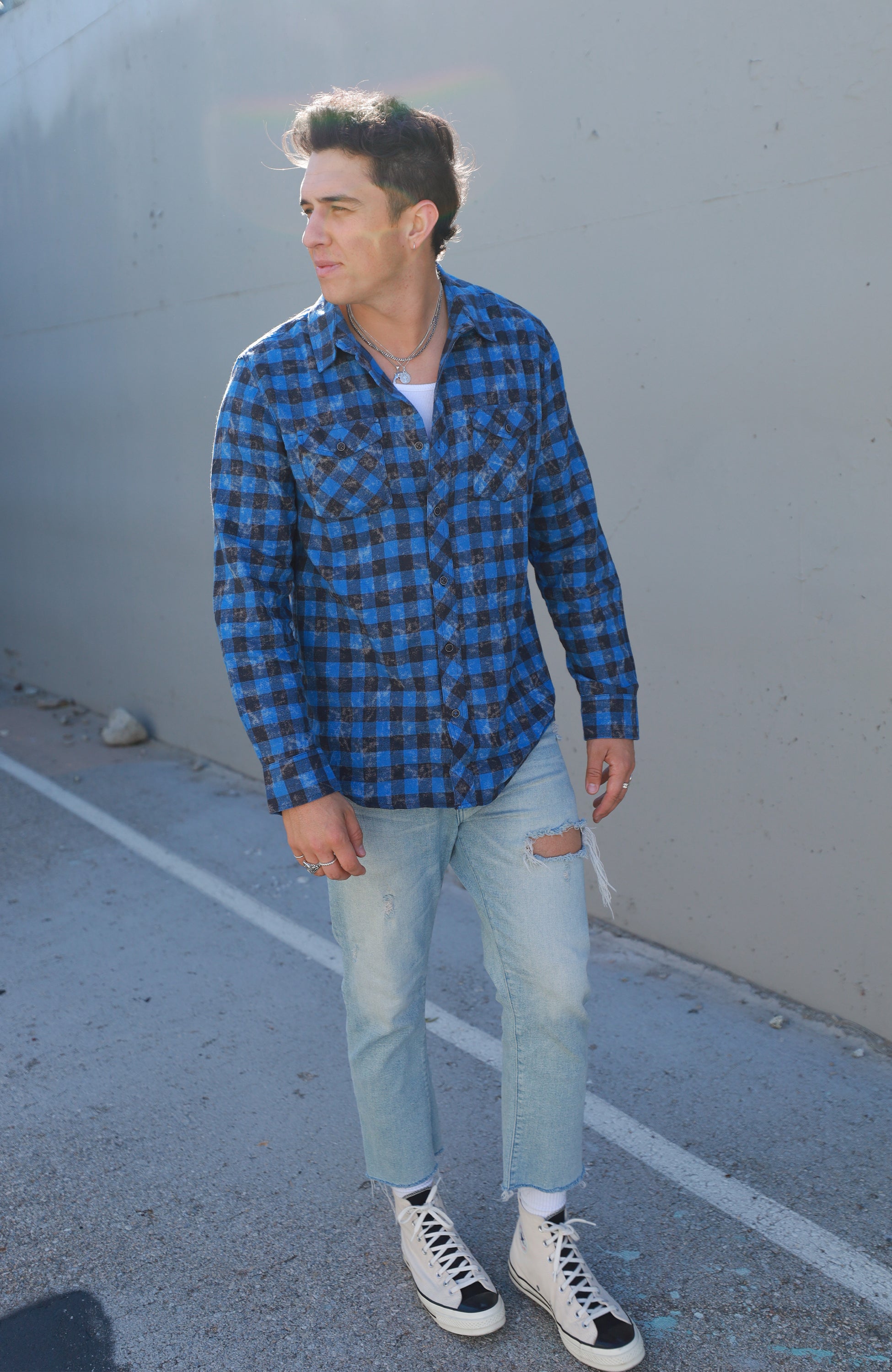Federal Blue Plaid Flannel Shirt