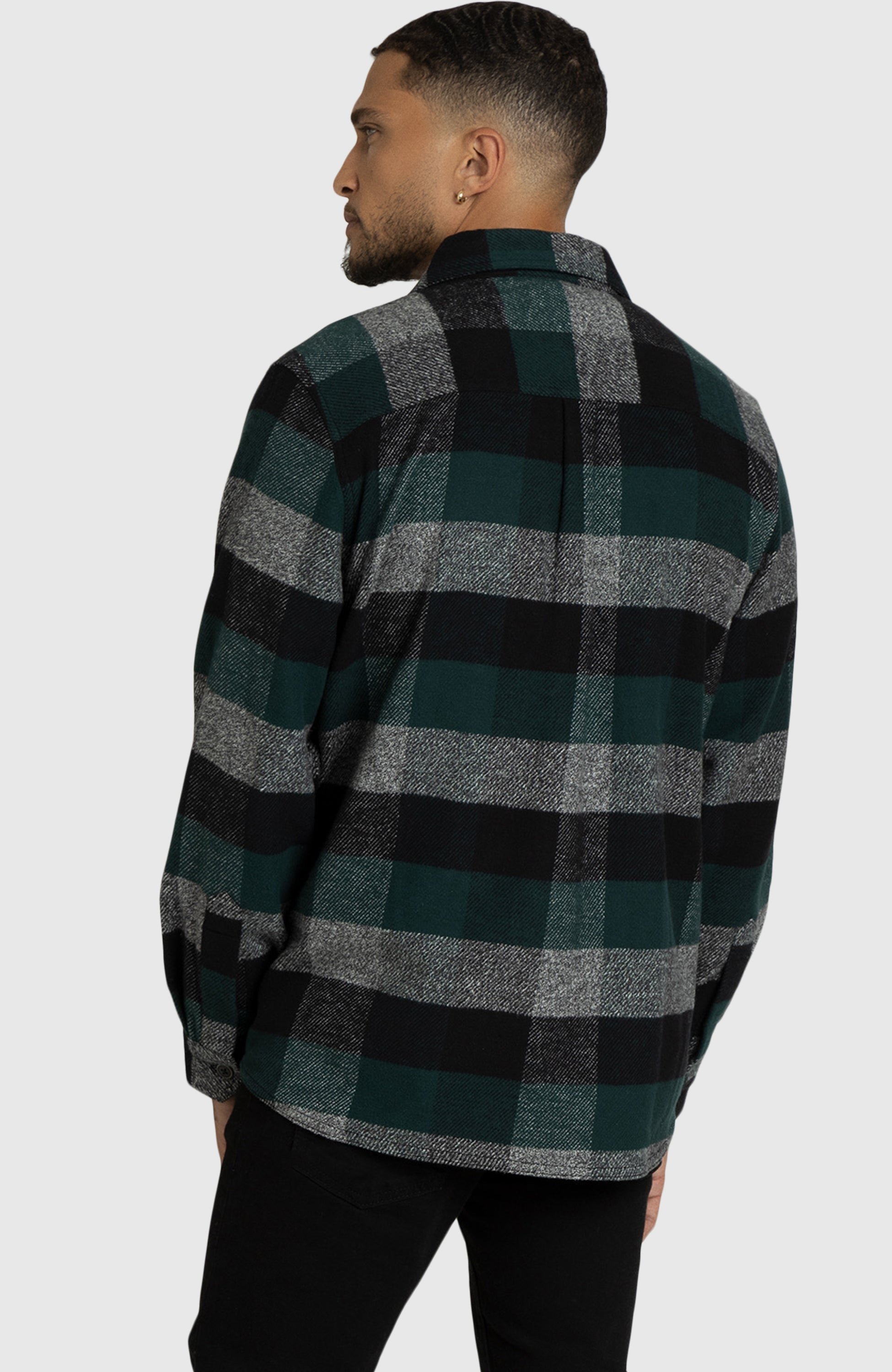 Hunter Green Melange Plaid Overshirt