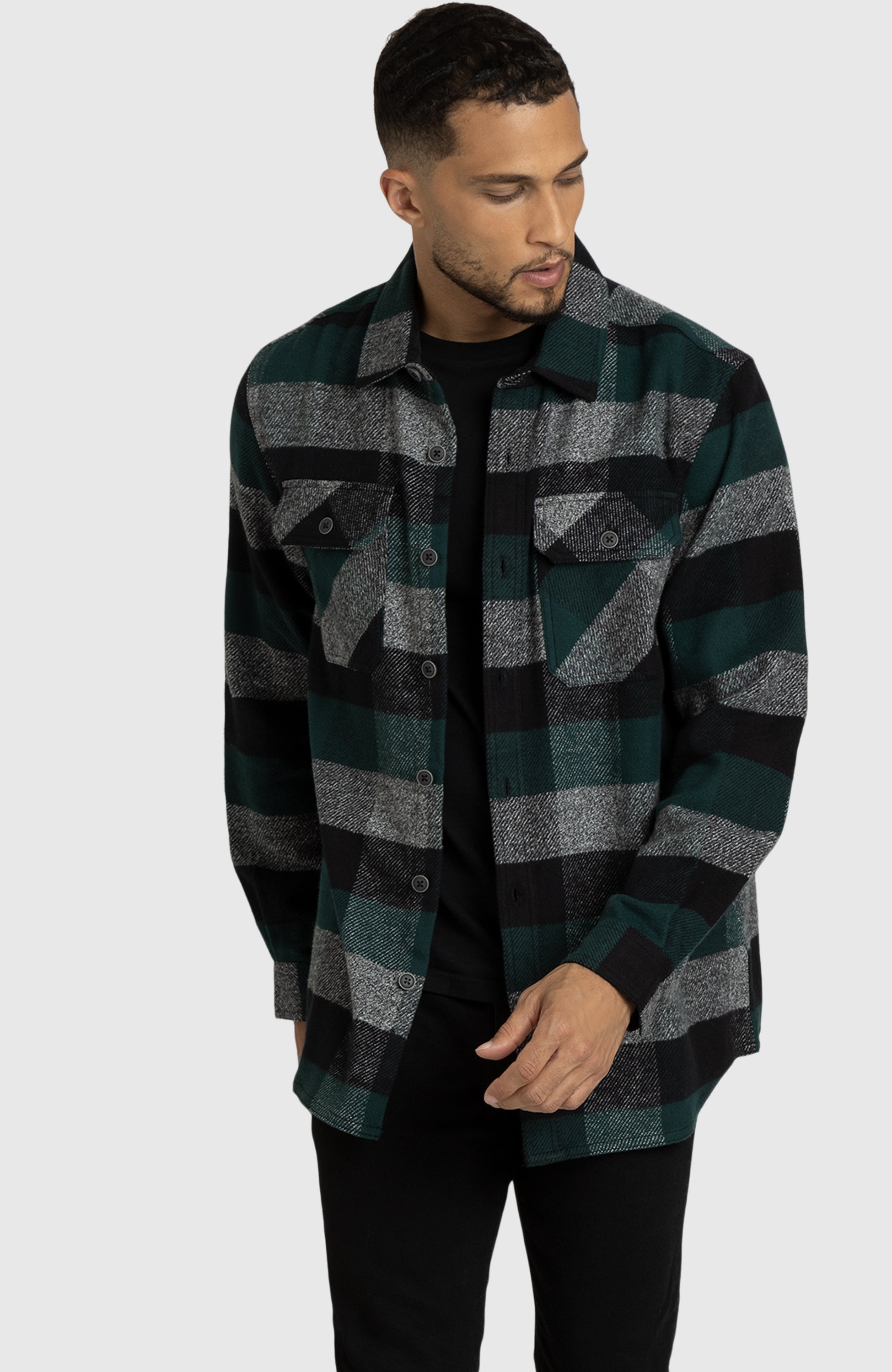 Hunter Green Melange Plaid Overshirt