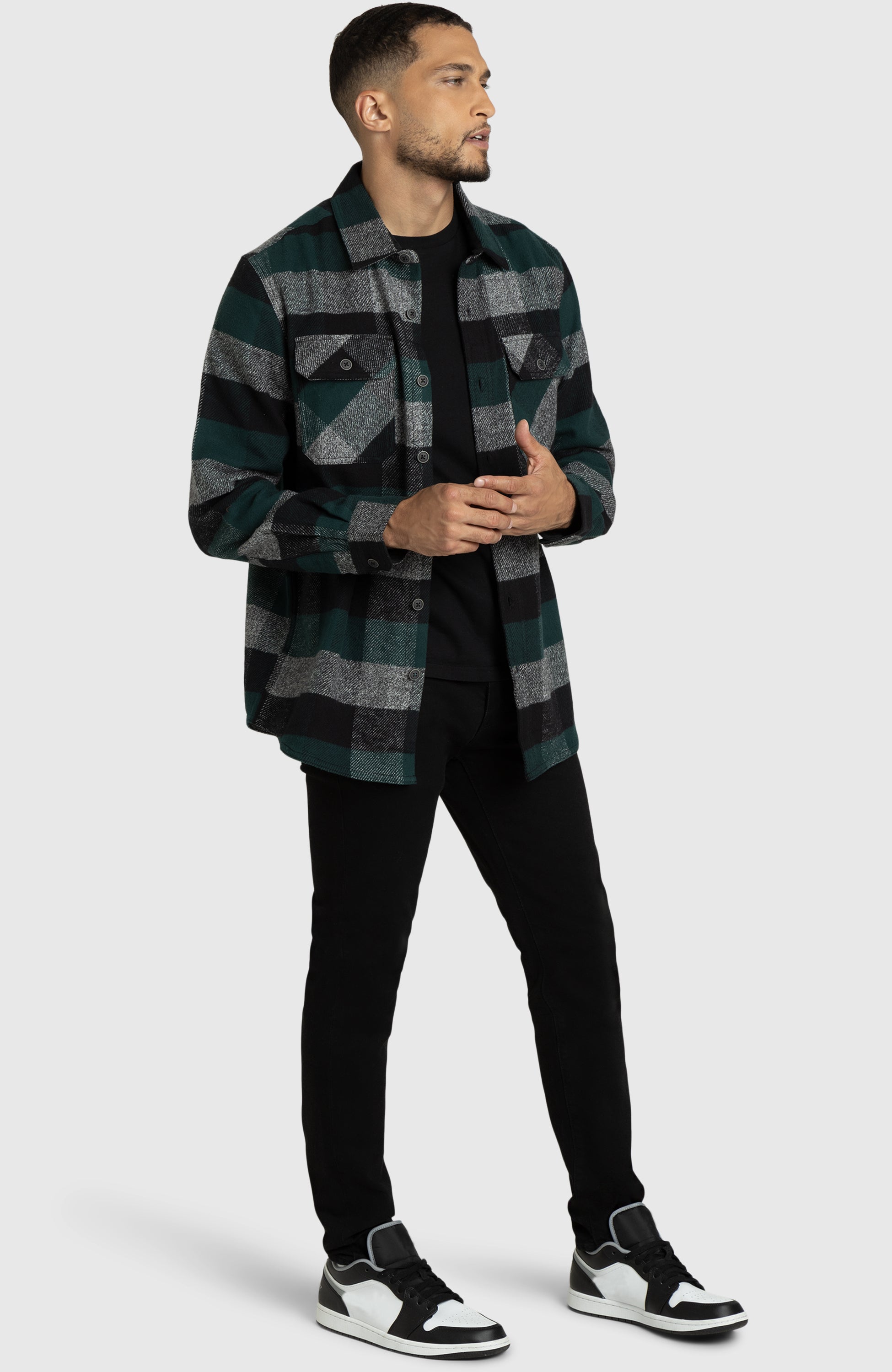 Hunter Green Melange Plaid Overshirt