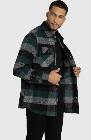 Hunter Green Melange Plaid Overshirt