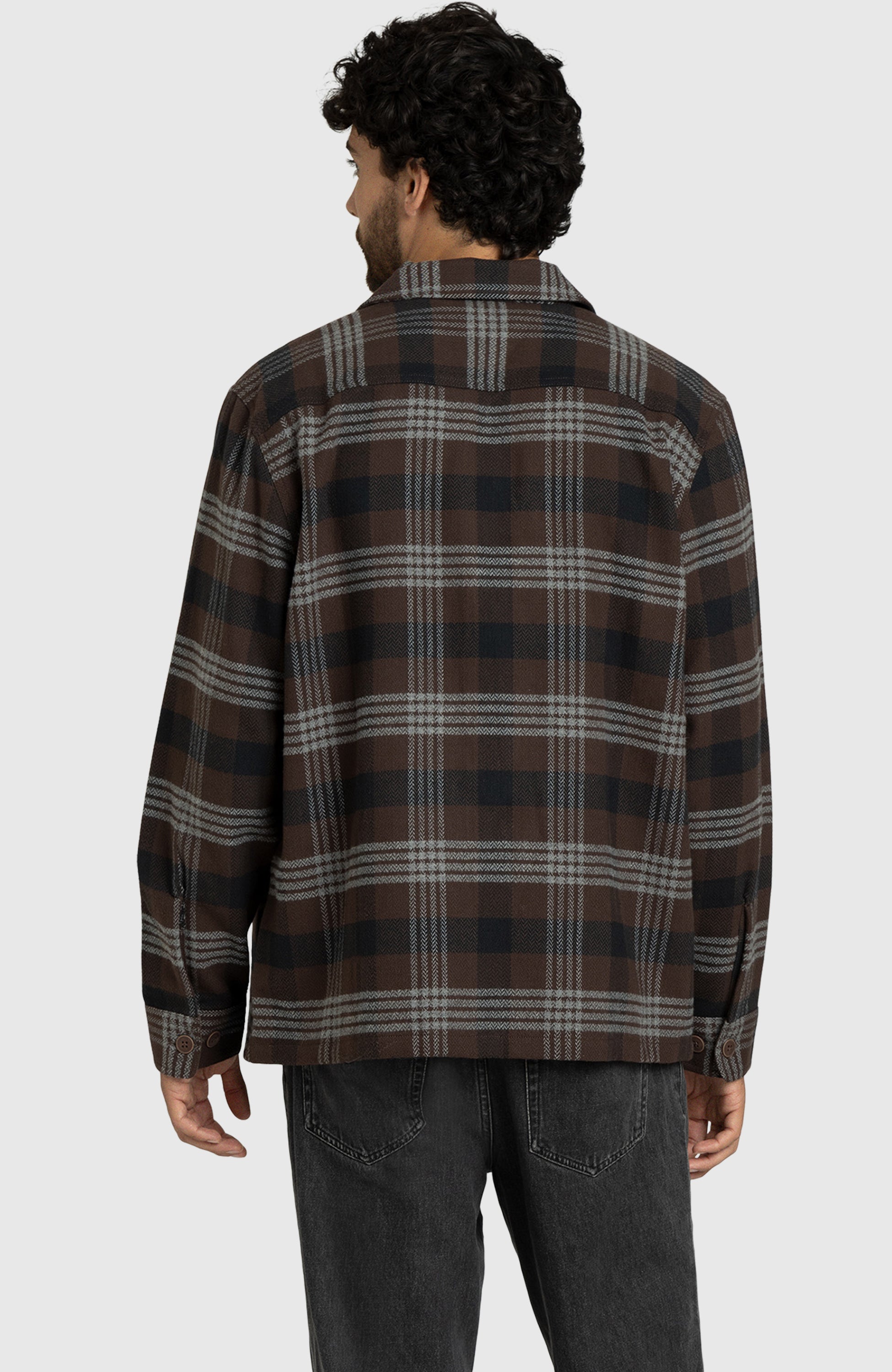 Chocolate Brown Herringbone Plaid Overshirt