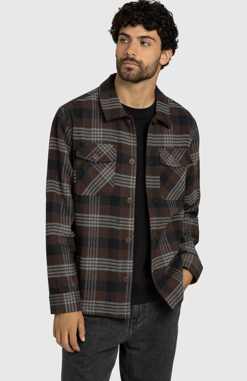 Chocolate Brown Herringbone Plaid Overshirt