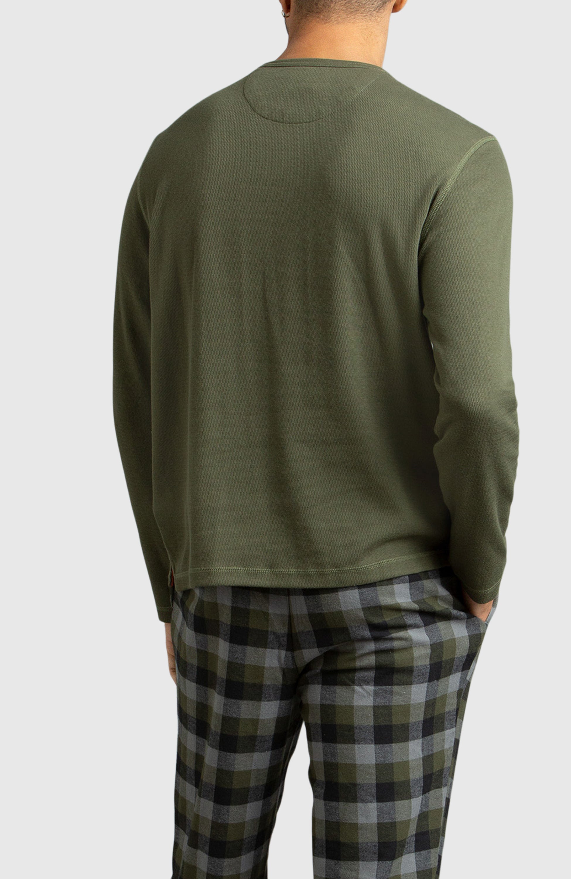 Army Green Waffle Henley Shirt