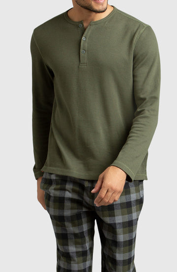Army Green Waffle Henley Shirt