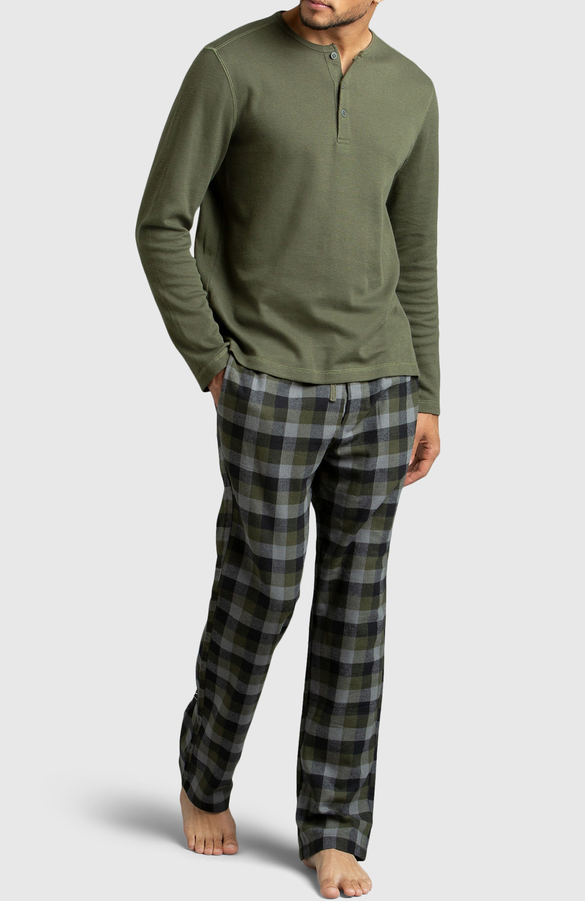 Army Green Waffle Henley Shirt