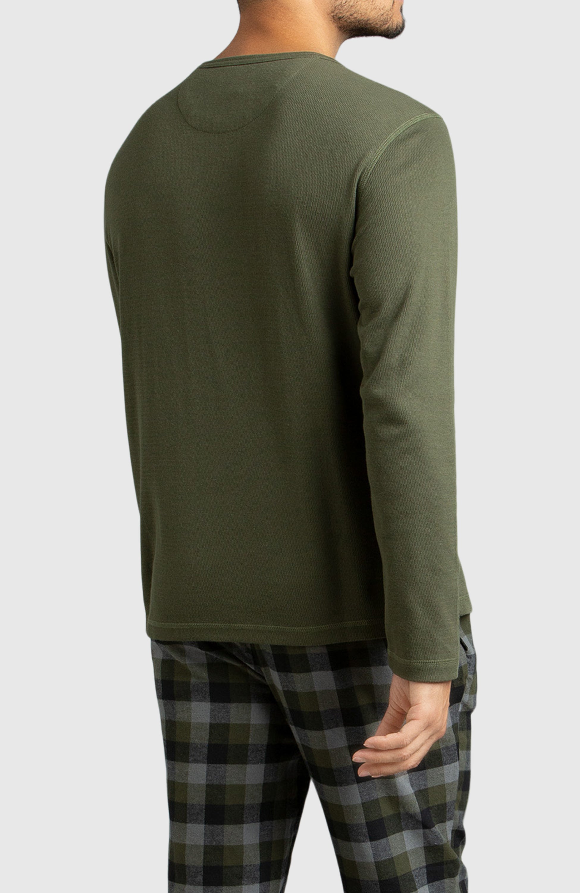 Army Green Waffle Henley Shirt