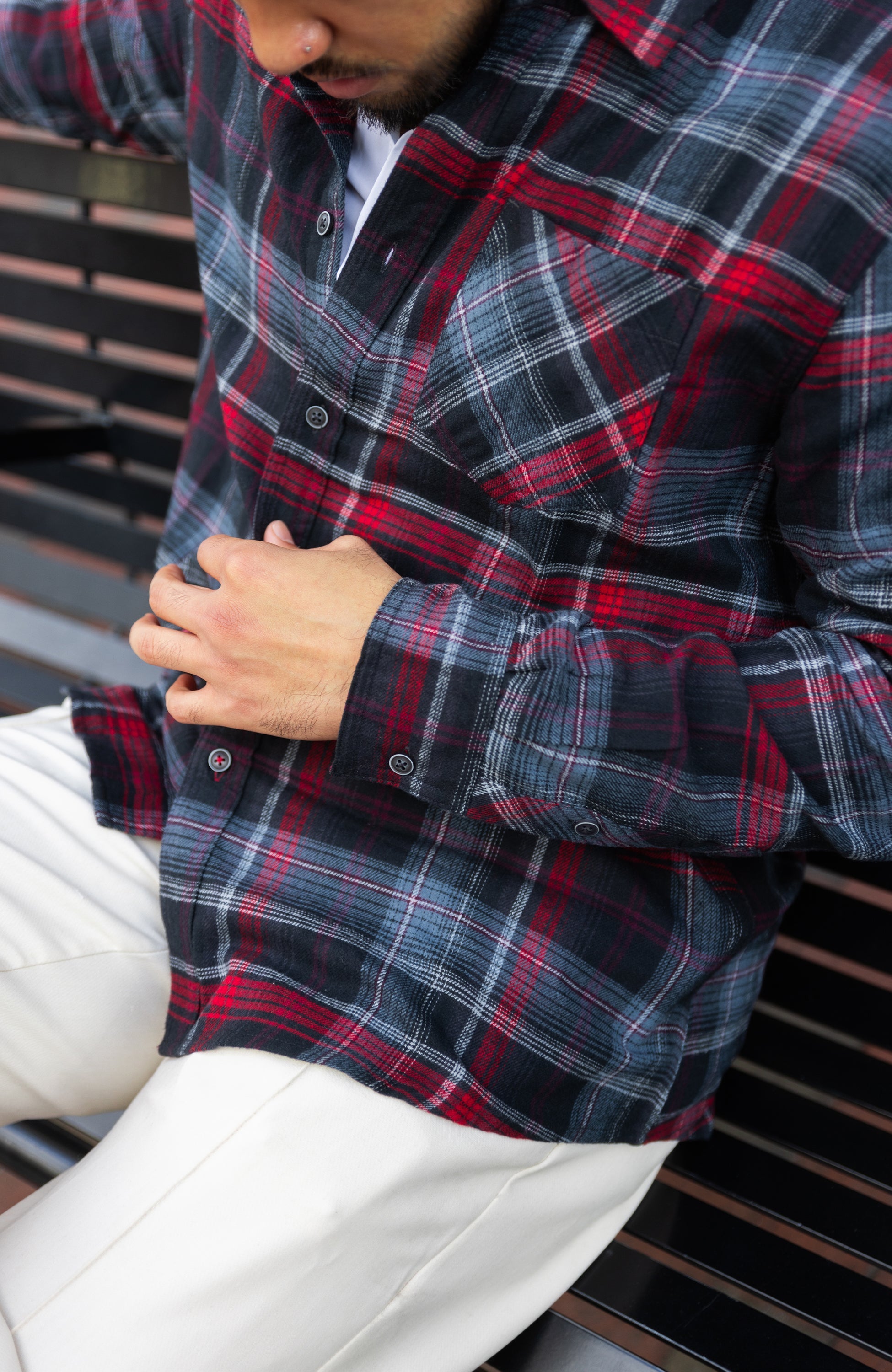 Red and Grey Plaid Flannel Shirt