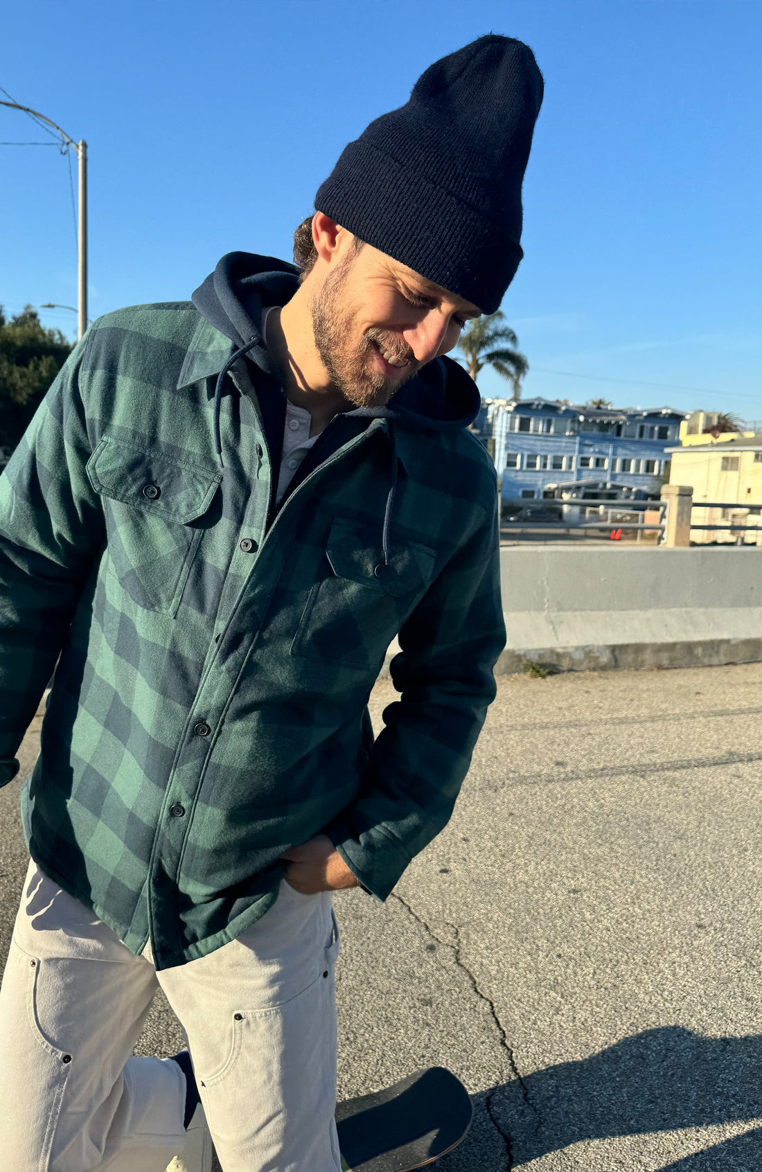 Sea Green Hooded Flannel Shirt Jacket